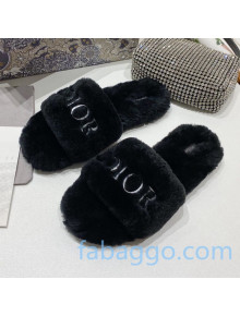 Dior Wool Logo Flat Slide Sandal Black 2020