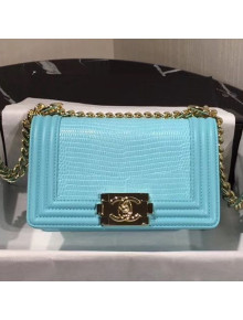 Chanel Lizard Embossed Leather Small Classic Leboy Flap Bag Blue 2019