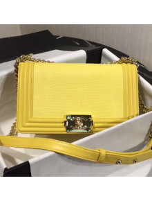 Chanel Lizard Embossed Leather Medium Classic Leboy Flap Bag Yellow 2019