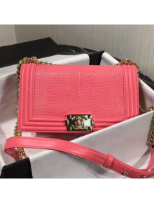 Chanel Lizard Embossed Leather Medium Classic Leboy Flap Bag Pink 2019