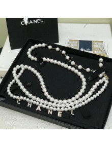 Chanel Pearl Waits Belt with Letter Pendant White 2020