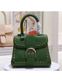 Delvaux Brillant Mini Top Handle Bag With Metal Stitches in Grained Calf Leather Green 2020