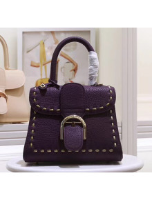 Delvaux Brillant Mini Top Handle Bag With Metal Stitches in Grained Calf Leather Purple 2020