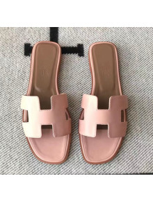Hermes Oran H Flat Slipper Sandals in Smooth Calfskin Light Pink 02 2021(Handmade)