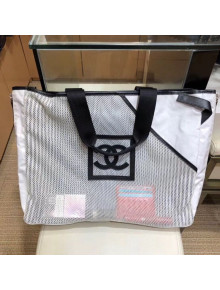 Chanel Mesh Canvas and PVC Small Shopping Tote Bag White 2019