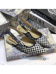 Dior J'Adior Slingback Flat Ballerinas in Dots Embroidered Canvas Blue 2020