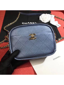 Chanel Metallic Leather Camera Case Shoulder Bag AS0137 Blue 2019
