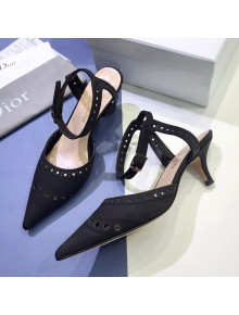 Dior Teddy-D Slingback Pump in Brushed and Perforated Leather Black 2019