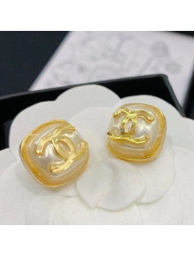Chanel Resin Stone Stud Earrings White 2020