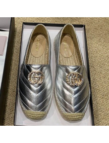 Gucci Chevron Lambskin Espadrille with Double Crystal G Silver 2019