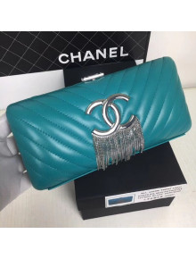 Chanel Lambskin CC Tassel Evening Clutch with Chain A69406 Turquoise 2019