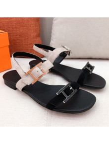 Hermes Cristal Suede Flat Sandals Grey/Black 2021