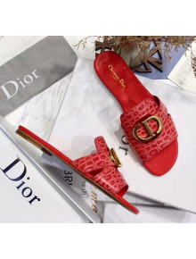Dior 30 MONTAIGNE Mule Flat Sandals in Crocodile Pattern Calfskin Red 2020