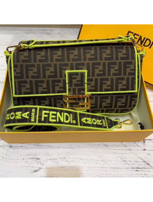 Fendi FF Fabric Large Baguette Flap Bag Brown/Neon Yellow 2019