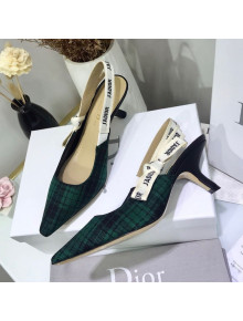 Dior J'Adior Mid-Heel Slingback Pump in Green Tartan Fabric 2019