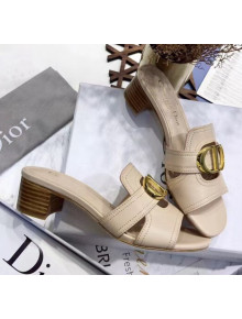 Dior 30 MONTAIGNE Heeled Slide Sandals In Smooth Calfskin Beige 2020