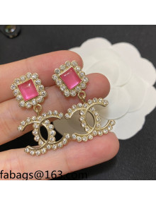 Chanel Crystal CC Short Earrings Pink 2021 110907