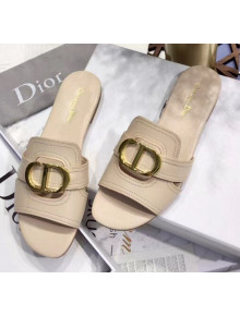 Dior 30 MONTAIGNE Mule Flat Sandals In Smooth Calfskin Beige 2020