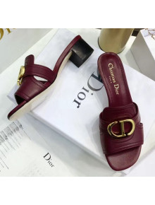 Dior 30 MONTAIGNE Heeled Slide Sandals In Smooth Calfskin Burgundy 2020