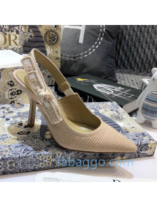 Dior J'Adior Slingback Pumps 95mm in Metallic Thread Embroidered Cotton Nude 2020