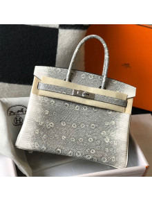 Hermes Birkin 30cm Bag in Lizard Embossed Calf Leather Grey/White/Silver 2022
