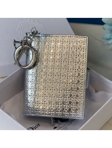 Dior Card Holder in Micro-Cannage Metallic Calfskin Silver