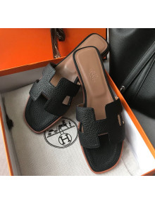 Hermes Oran H Flat Slipper Sandals in Togo Grainy Calfskin Black 2021(Handmade)