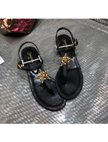Chanel Grosgrain & Goatskin Flat Sandals With Star Buckle Black 2020