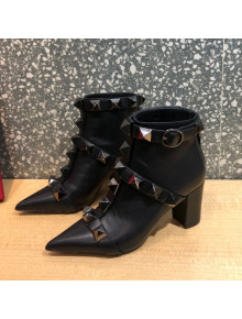 Valentino Roman Stud Calfskin Ankle Boots 8 cm Black 2021 01