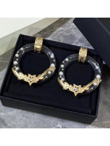 Chanel Resin Carve Metal Hoop Earrings 2019
