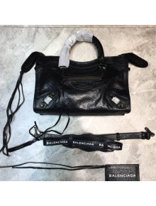 Balenciaga Classic City Small Bag in Crinkle Lambskin with Logo Strap Black/Gold 2021
