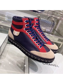 Chanel Lambskin Chain Leather High-top Sneakers G35600 Navy Blue 2019