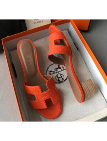 Hermes Oasis Sandal in in Togo Grainy Calfskin With 5cm Heel Orange 2021(Handmade)