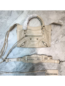 Balenciaga Classic City Mini Bag in Crinkle Lambskin with Logo Strap Apricot/Silver 2021