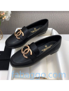 Chanel Lambskin Metal CC Flat Loafers Black 2020