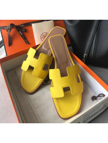 Hermes Oran H Flat Slipper Sandals in Togo Grainy Calfskin Yellow 2021(Handmade)