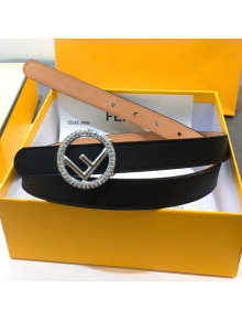 Fendi Leather Belt 20mm with Crystal Circle F Buckle Black 2019