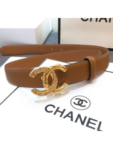 Chanel Smooth Calfskin Belt 25mm with Crystal Metal CC Buckle Brown 2019