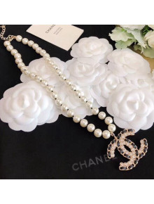 Chanel Chain Leather Pearl Necklace AB2969 2020