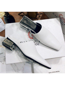 Balenciaga Calfskin Square Toe Mules With BB Heel White 2020