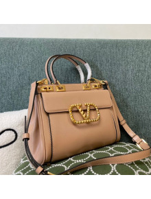 Valentino Medium Alcove Handbag in Grainy Calfskin Beige/Gold 3300