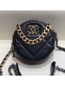 Chanel Maxi-Quilted Lambskin Round Clutch with Chain Black 2019