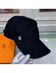 Hermes Canvas Baseball Hat with Side H Black 2021