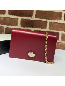 Gucci Leather Interlocking G Chain Card Case Wallet 598549 Red 2019