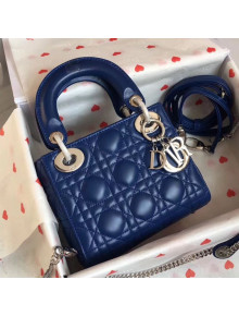 Dior Classic Lady Dior Lambskin Mini Bag Royal Blue/Silver 2020