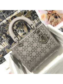 Dior Medium Lady Dior Bag in Grey Crystal Cannage Silk 2020