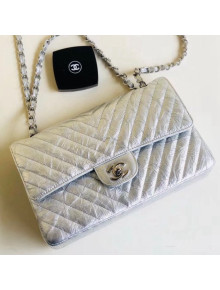 Chanel Aged Metallic Silver Calfskin Medium Classic Flap Bag 2018