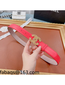 Chanel Calfskin Belt 30mm with Crystal CC Buckle Red 2021