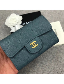 Chanel Quilting Grained Classic Card Holder Blue