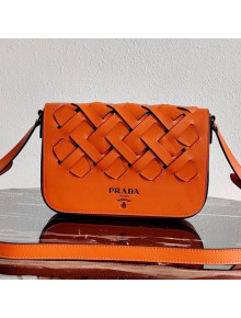 Prada Woven Leather Tress Shoulder Bag 1BD246 Orange 2020